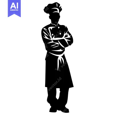 Aset desain premium: Silhouette of a Chef Standing with Arms Crossed