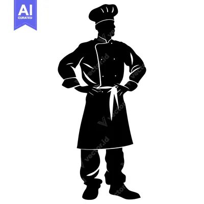 Aset premium populer: Silhouette of a Chef in Uniform with Hands on Hips
