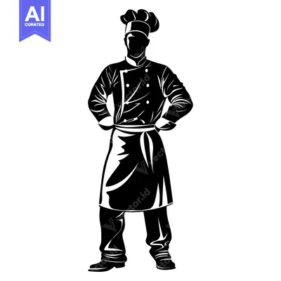Aset premium populer: Black and white silhouette of a chef with hands on hips