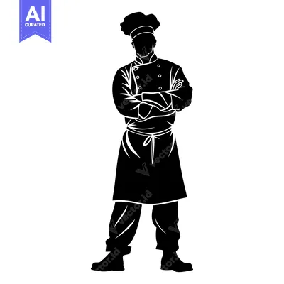 Aset desain premium: Silhouette of a chef standing with arms crossed