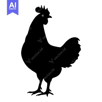Popular premium asset: Black Silhouette of a Rooster Standing with Crest and Tail Feathers
