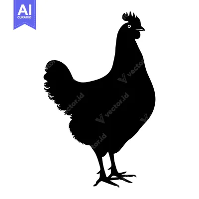 Premium design asset: Black Silhouette of a Hen Standing on White Background