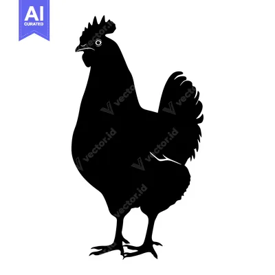 Aset desain premium: Black Silhouette of a Rooster Standing on a White Background
