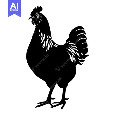 Aset premium populer: Black and White Silhouette of a Rooster with a Crest and Feathers