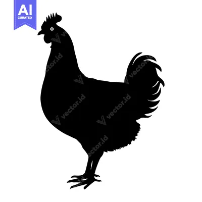 Premium design asset: Black silhouette of a rooster standing with its head held high