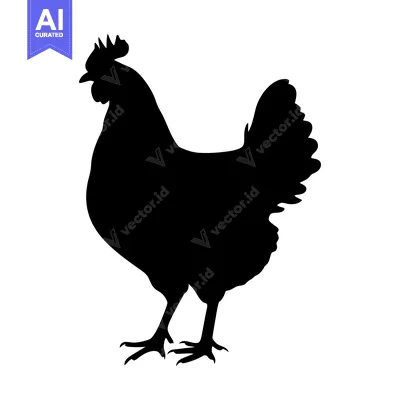 Aset desain premium: Black Silhouette of a Rooster Standing on a White Background
