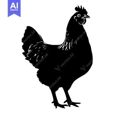 Aset premium populer: Black and white silhouette of a hen with a comb