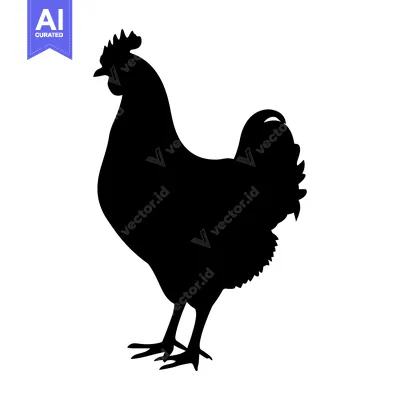 Aset desain premium: Black Silhouette of a Rooster Standing on White Background