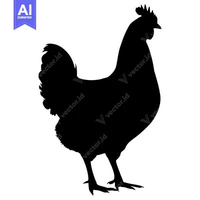 Aset desain premium: Black Silhouette of a Chicken Standing on White Background