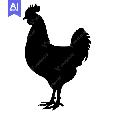 Aset premium populer: Black Silhouette of a Rooster Standing Against a White Background