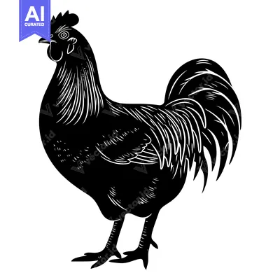 Aset premium populer: Black and White Illustration of a Rooster Standing