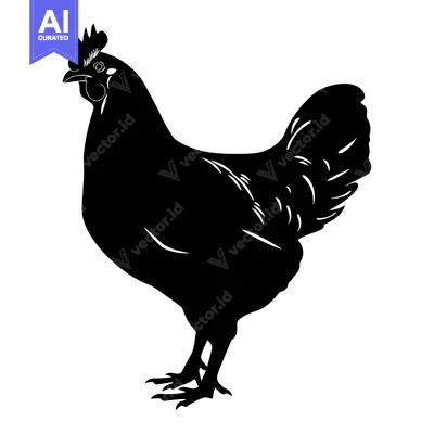 Aset desain premium: Black Silhouette of a Hen with a Large Comb and Tail