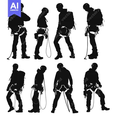 Aset premium populer: Silhouettes of Climbers with Gear and Ropes