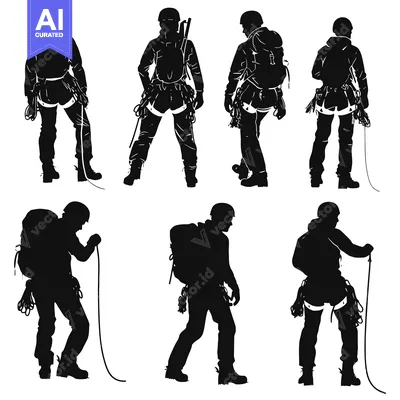 Aset desain premium: Silhouettes of Climbers with Gear and Equipment