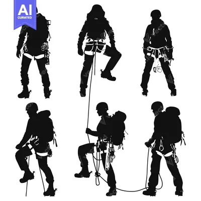 Premium design asset: Silhouettes of Climbers in Various Positions with Gear