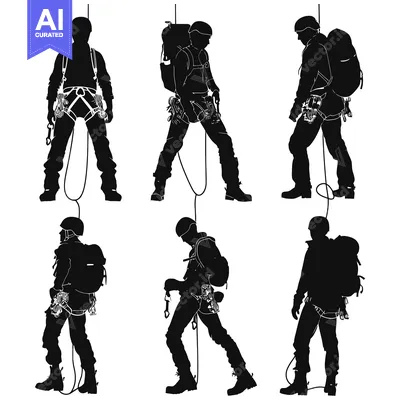 Aset premium populer: Silhouettes of Climbers with Ropes and Equipment