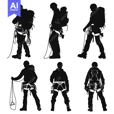 Aset desain premium: Silhouettes of Climbers with Ropes and Gear