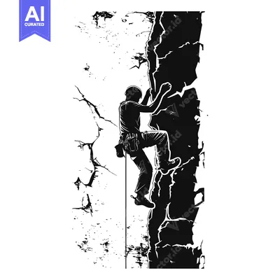 Aset premium populer: Silhouette of a Climber Ascending a Steep Rock Face