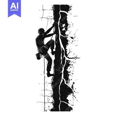 Silhouette of a Rock Climber Ascending a Steep Cliff Face