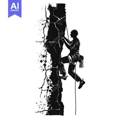 Premium design asset: Silhouette of a Rock Climber Ascending a Steep Cliff Face
