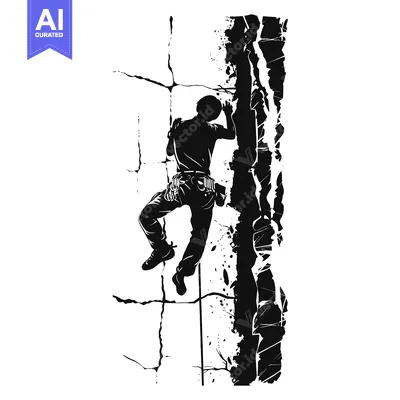 Aset desain premium: Silhouette of a rock climber ascending a steep cliff face