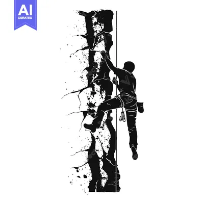 Premium design asset: Silhouette of a Rock Climber Ascending a Steep Cliff Face