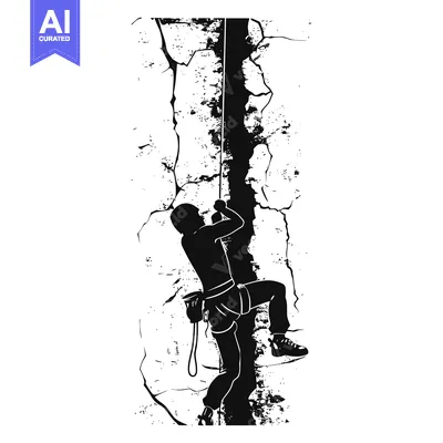 Aset desain premium: Rock Climber Ascending a Crack in a Cliff Face