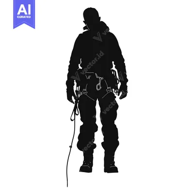 Aset premium populer: Silhouette of a Climber with Gear and Rope