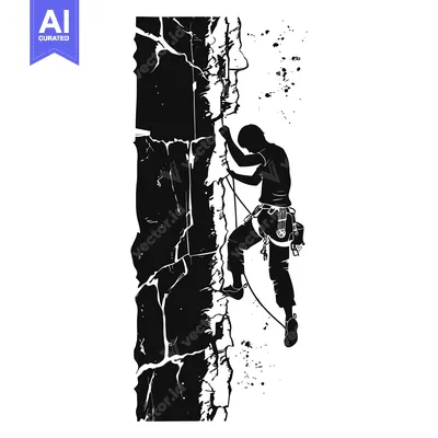 Aset desain premium: Silhouette of a Climber Ascending a Rocky Cliff Face