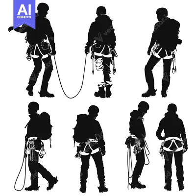 Aset desain premium: Silhouettes of Climbers with Gear and Ropes