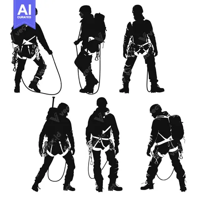 Aset desain premium: Black and White Silhouettes of Climbers with Gear