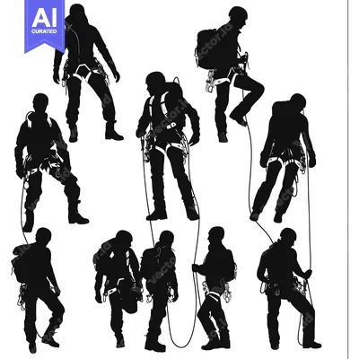 Aset premium populer: Silhouettes of Climbers With Gear on a White Background
