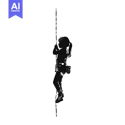 Aset desain premium: Silhouette of a young girl climbing a rope