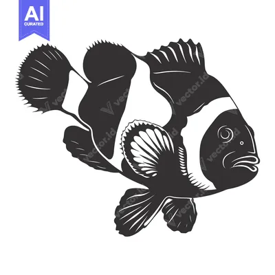 Aset premium populer: Black and White Illustration of a Clownfish