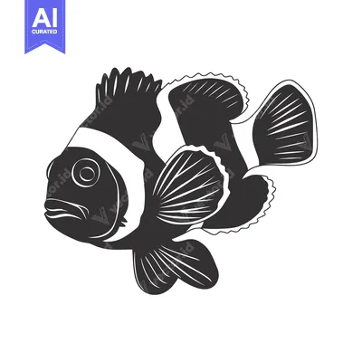 Aset desain premium: Black and White Silhouette of a Clownfish