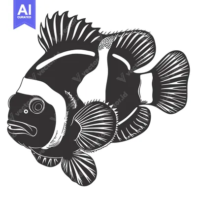 Premium design asset: Black and White Illustration of a Clownfish