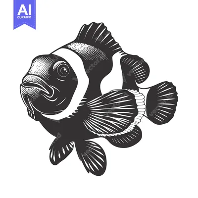 Aset premium populer: Black and White Illustration of a Clownfish