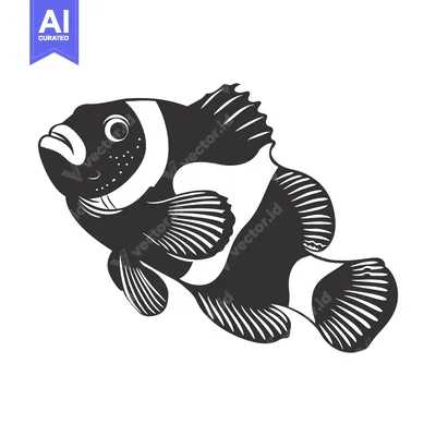 Aset desain premium: Black and White Illustration of an Ocellaris Clownfish