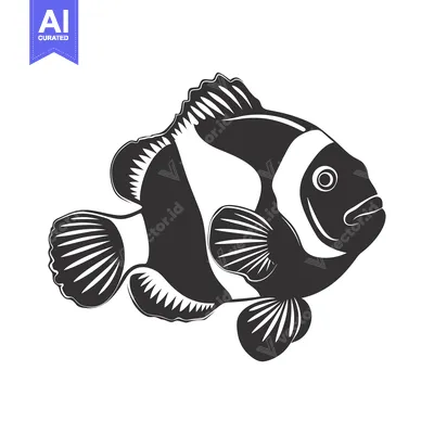 Premium design asset: Black and White Illustration of a Clownfish