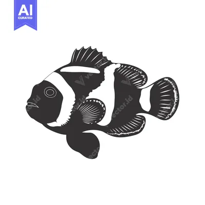 Aset desain premium: Black and White Illustration of a Clownfish