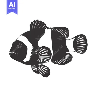 Aset desain premium: Black and White Silhouette of a Clownfish