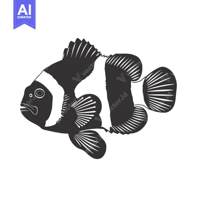 Premium design asset: Black and White Silhouette of a Clownfish
