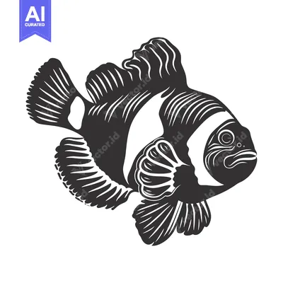 Aset premium populer: Black and White Illustration of a Clownfish with Detailed Fin Structur