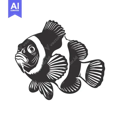 Premium design asset: Black and White Illustration of a Clownfish