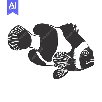 Aset premium populer: Black and White Silhouette of a Clownfish Swimming