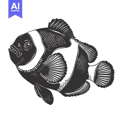 Aset desain premium: Black and White Illustration of a Clownfish
