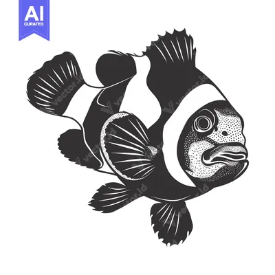 Aset premium populer: Black and White Illustration of a Clownfish