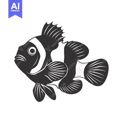 Premium design asset: Black and White Illustration of a Clownfish