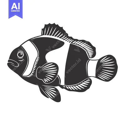 Aset desain premium: Black and White Illustration of a Clownfish