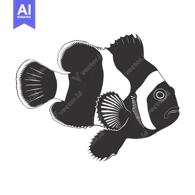 Aset desain premium: Black and White Illustration of a Clownfish